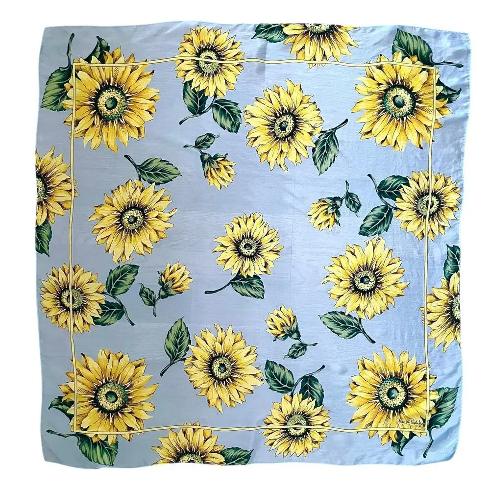 Vintage Diane Von Furstenberg Sunflower DVF Signed Lightweight Silk Square Scarf